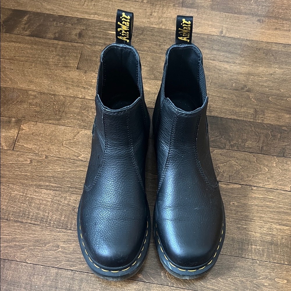 Dr. Martens Black Leather Chukka Boots with Yellow Stitching